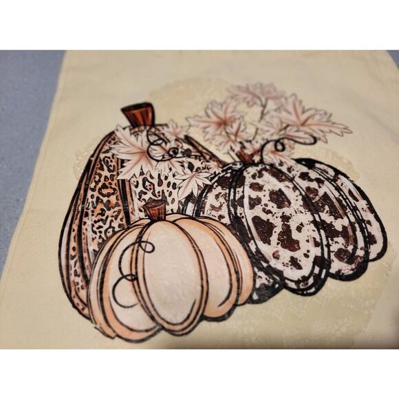 Repurposed Halloween/Fall tote bag. Lace, pumpkins & sugar skull. - Picture 4 of 5